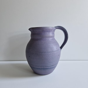 French Vintage Pitcher,  Studio Pottery Lavender Pitcher, Signed by the Maker, Handmade Vase, Ceramic water Pitcher, Kitchen Farmhouse Decor