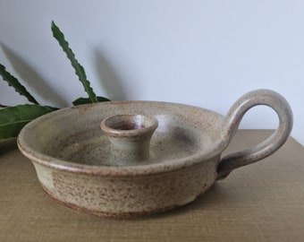 Vintage French candle holder studio pottery, farmhouse crock