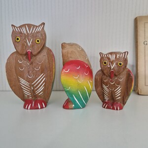 Vintage Handmade Wooden Owl Figurines, Rustic Housewarming Decor