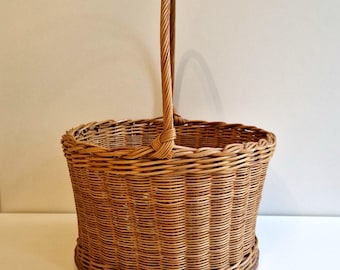 Vintage French Wicker Harvest Basket, Rustic Country Decor