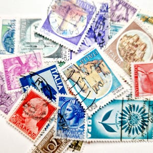 Vintage World Mix Stamps, 100 pcs, Lots of Italian Stamps, French Stamps, European, Vintage Ephemera, Journal, Craft Supplies, Wedding decor