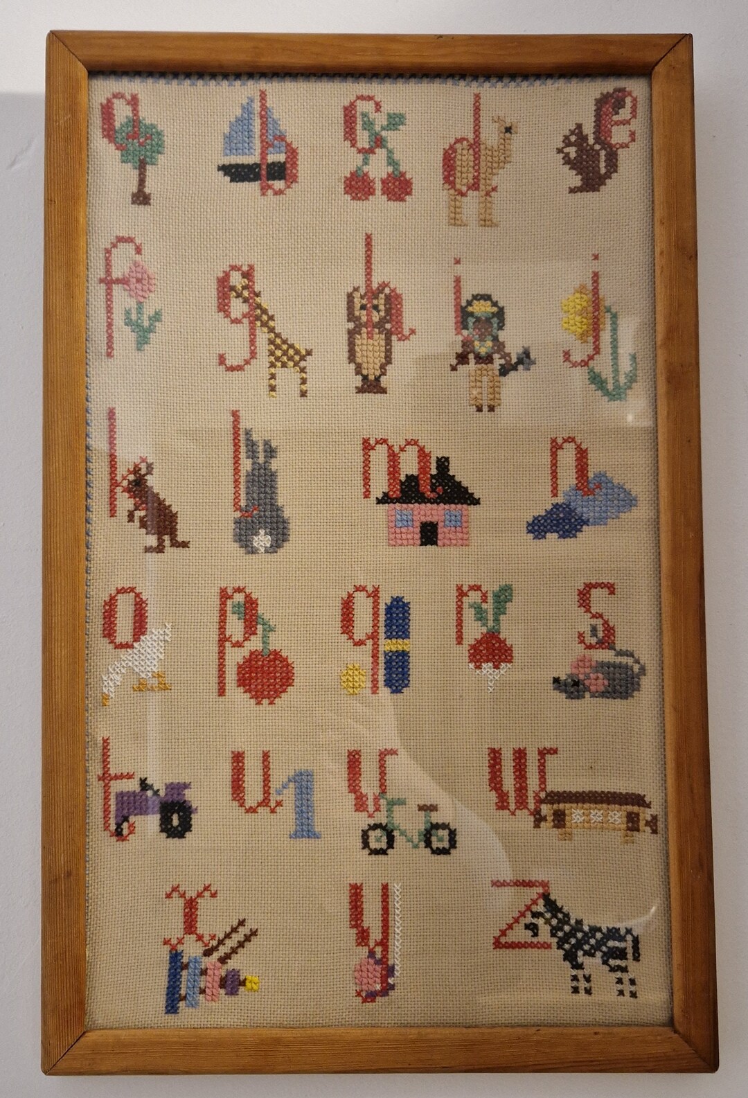 Vintage Alphabet Kids Home Decor, Vintage Needlepoint Frame, Vintage