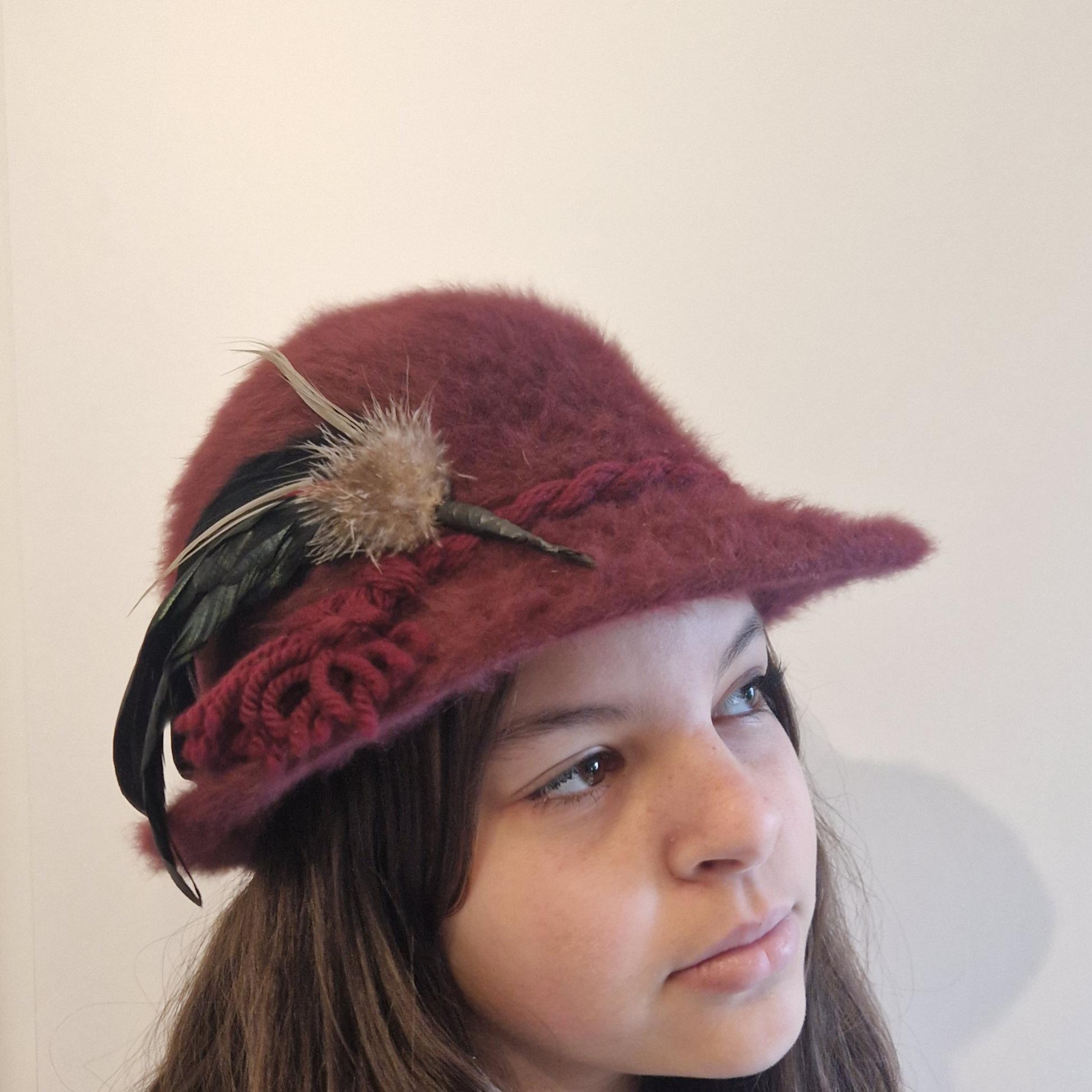 Vintage Kangol Angora Bucket Hat, Berry Feathered Winter Hat  display picture 1