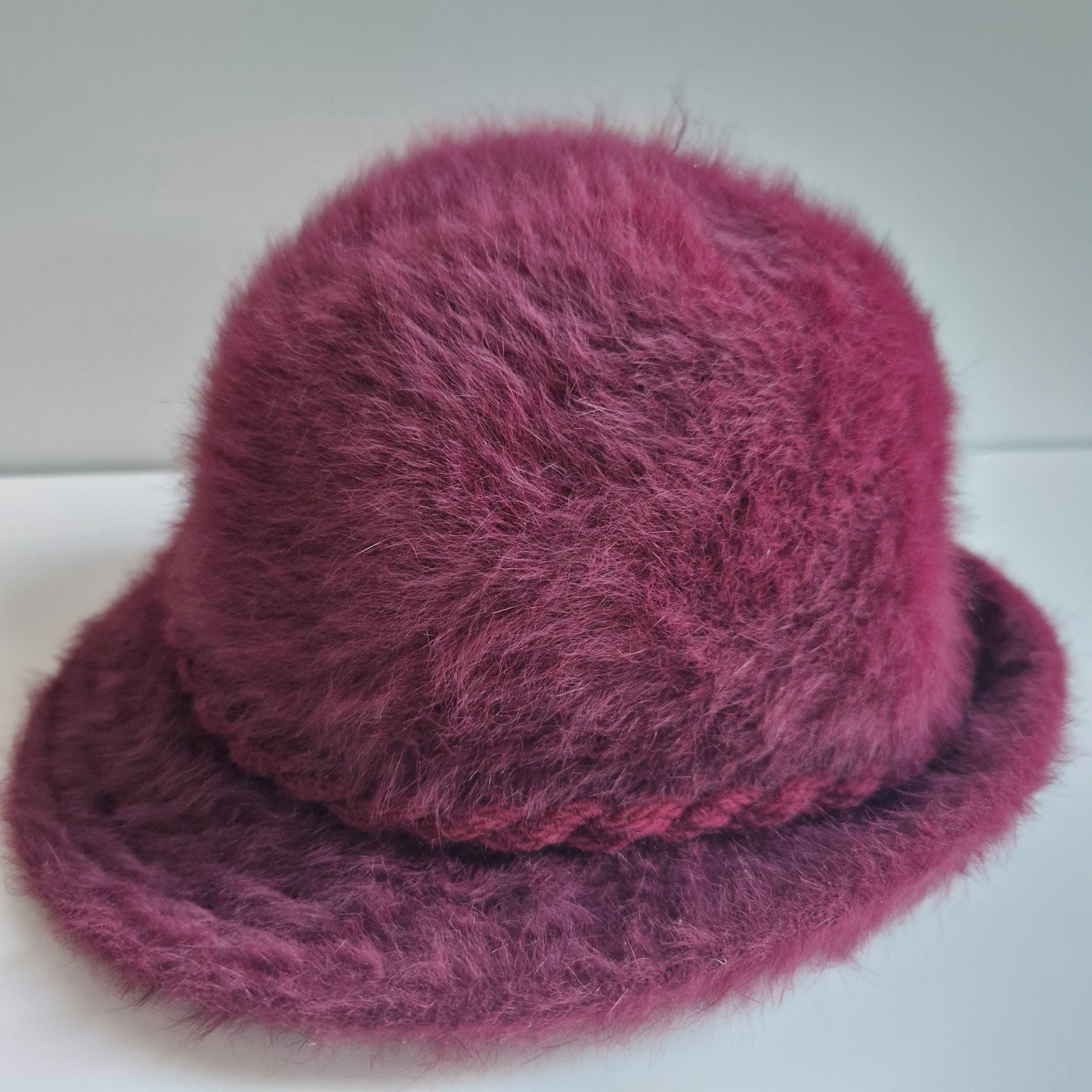 Vintage Kangol Angora Bucket Hat, Berry Feathered Winter Hat  display picture 2