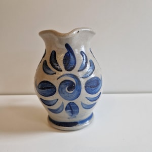 French Vintage Studio Pottery  Pitcher blue grey handmade 1/2 liter kitchen Supplies