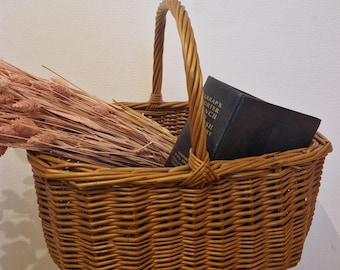 Vintage French Wicker Basket, Rustic Country Harvest Decor