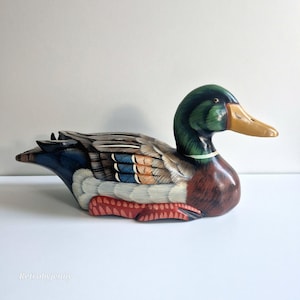 Wooden Duck Figurine, Mallard Decoy Duck, Vintage wooden Animal, Mid Century  Duck, Gift for Mom