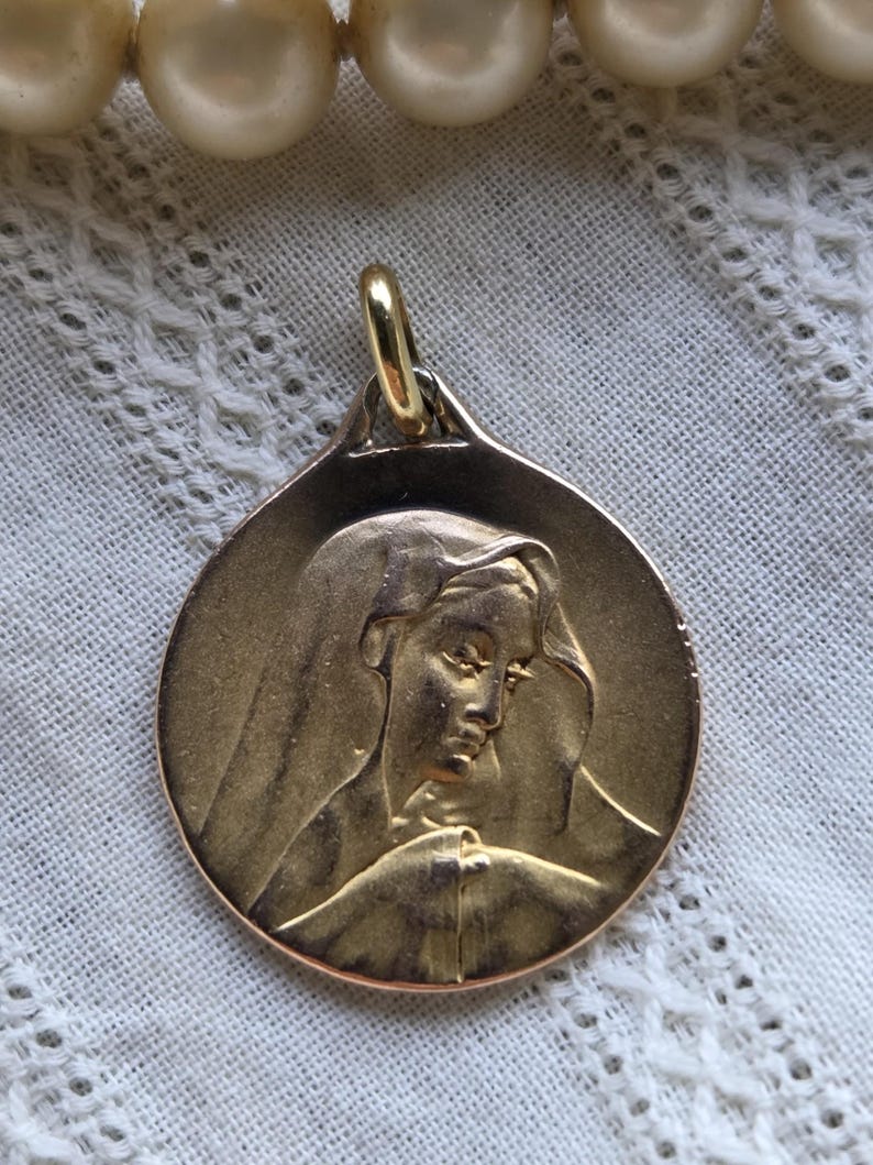 Antique French Virgin Mary Medal Gold Filled, 1920s Art Deco Catholic ...