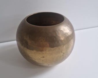 Vintage Brass Spherical Vase, Small Moon Shaped Hamered brass planter,  Plant pot, gift for mother