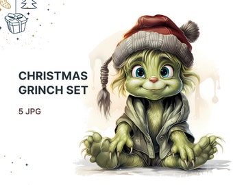 Christmas Grinch Clipart Set - Digital Prints for DIY Wall Art