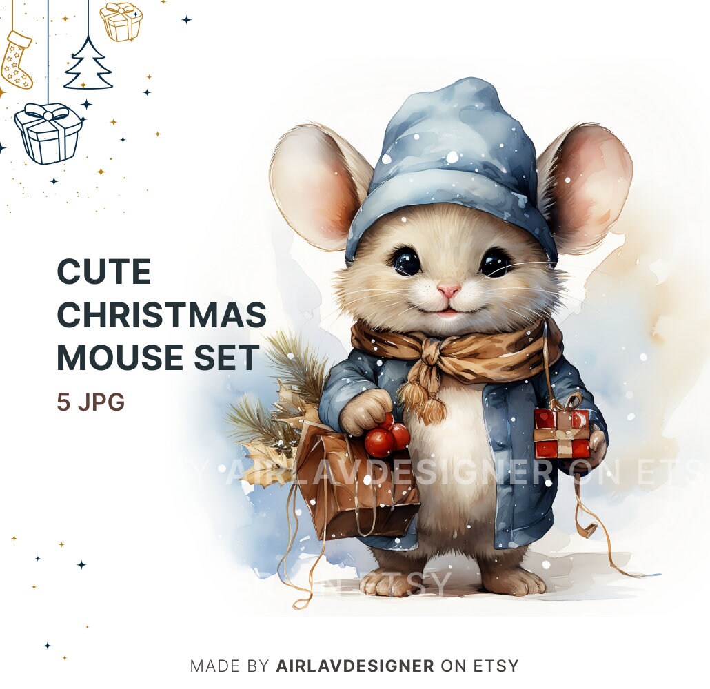 Christmas Mouse Clipart Bundle 5 JPG Digital Download Etsy
