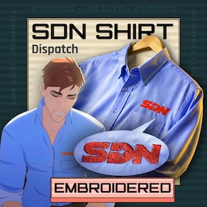Camisa Dispatch SDN, camisa de trabajo de manga larga con logo SDN bordado en rojo, cosplay de Robert Robertson