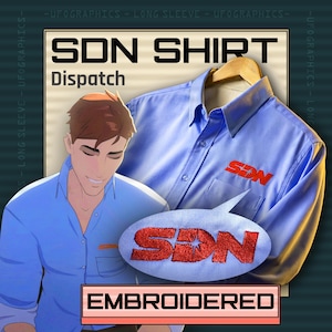 Dispatch SDN-Shirt, rotes, gesticktes SDN-Logo-Langarm-Arbeitshemd, Robert Robertson Cosplay
