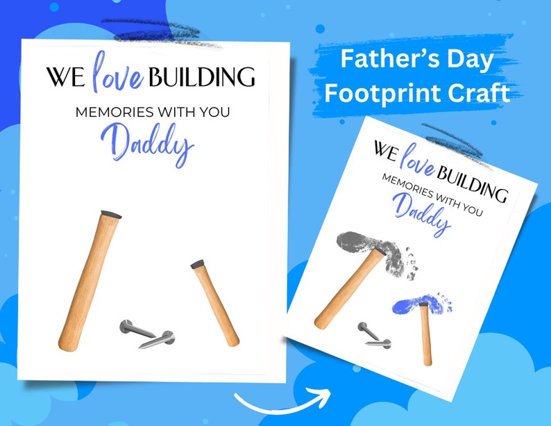 Father's Day Footprint Craft, Hammer Footprint Art, Printable Gift for ...