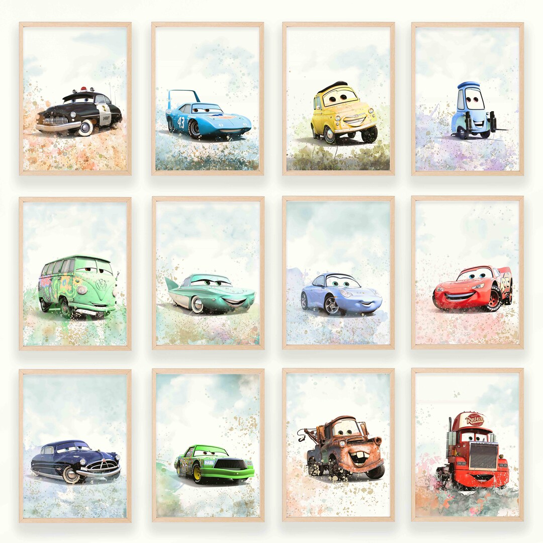 Set 12 Disney Cars Printable Art Watercolor Disney Cars - Etsy