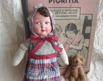 Ancienne poupée de chiffon poupée boudoir paille - France