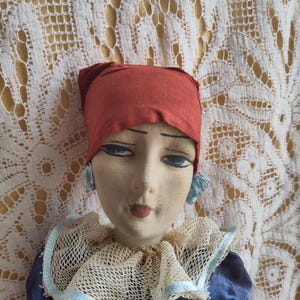 Pierrot Français Bleu Art Déco, poupée ancienne , collection vintage Boudoir doll