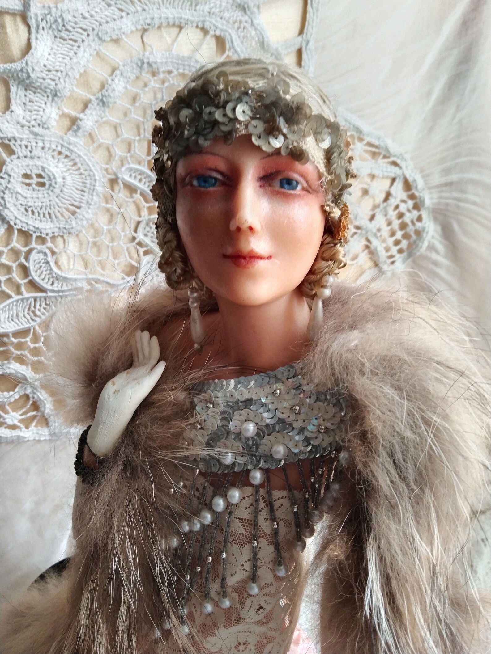 POUPÉE ANCIENNE DE salon boudoir doll romanrique shabby EUR 172,00