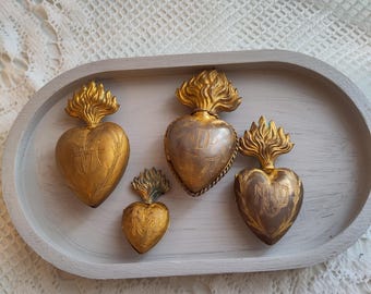 Ancien pendentif reliquaire Ex-Voto Cœur de Marie en laiton doré
