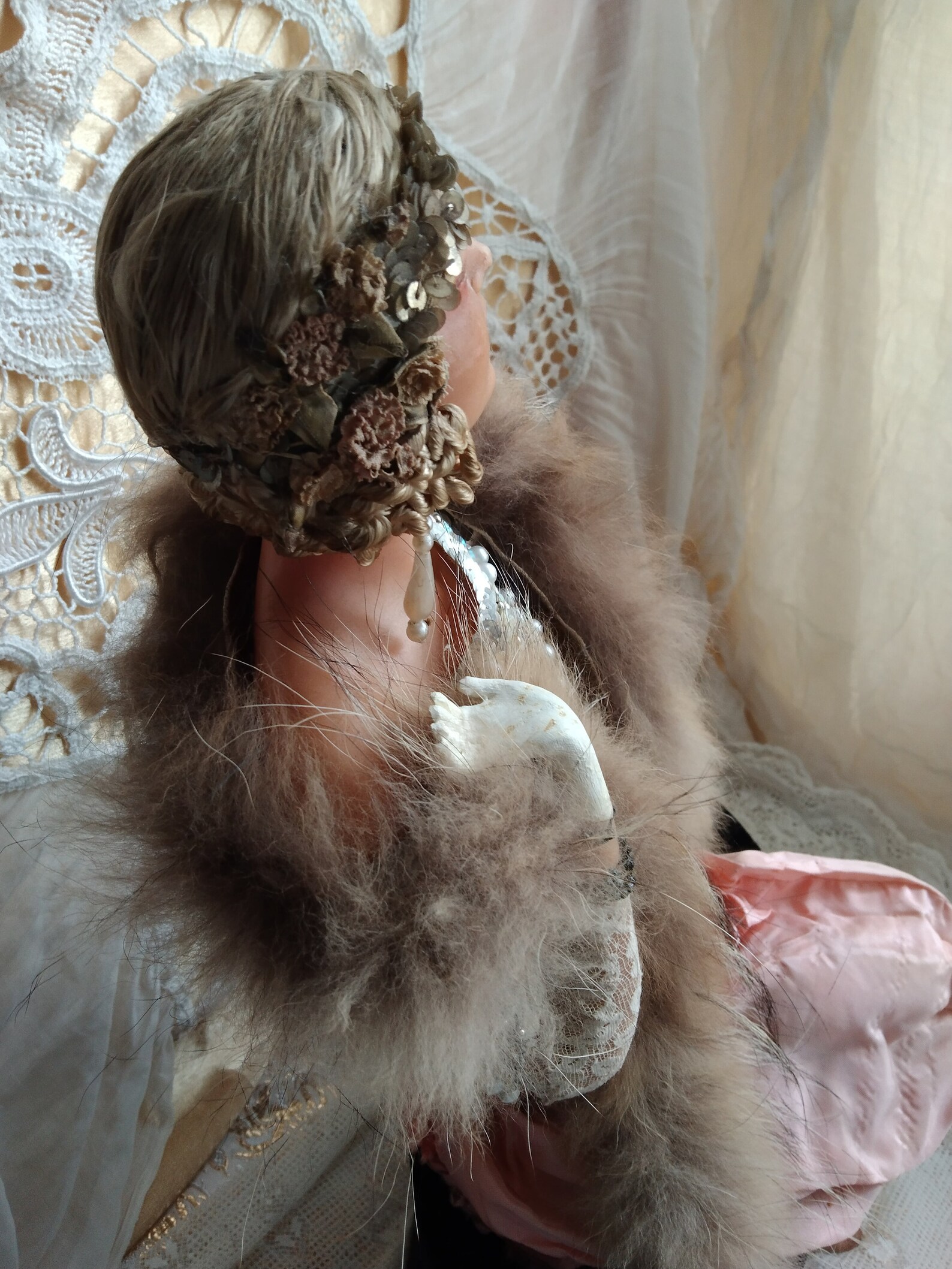 Ancienne Poupée Boudoir En Chiffon Et Porcelaine - Époque 19ème Siècle