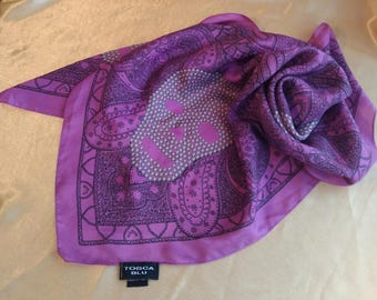 Foulard carre soie vintage italienne, kraanvogelmotief