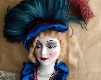 Joli tête porcelanae céramique émaillée à suspendre boudoir muñeca vintage