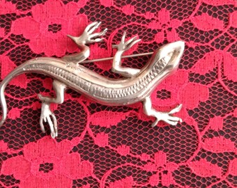 Broche argent salamandre vintage original bijou argent 925 gothique Halloween