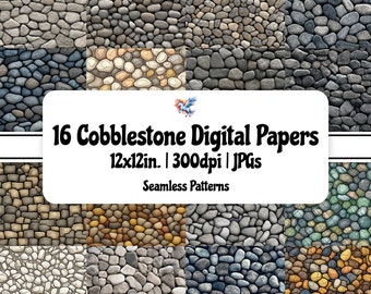 Cobblestone Digital Paper | Digital Papers Pack | Seamless Patterns | Stone Digital Paper | Commercial Use | Hi Res