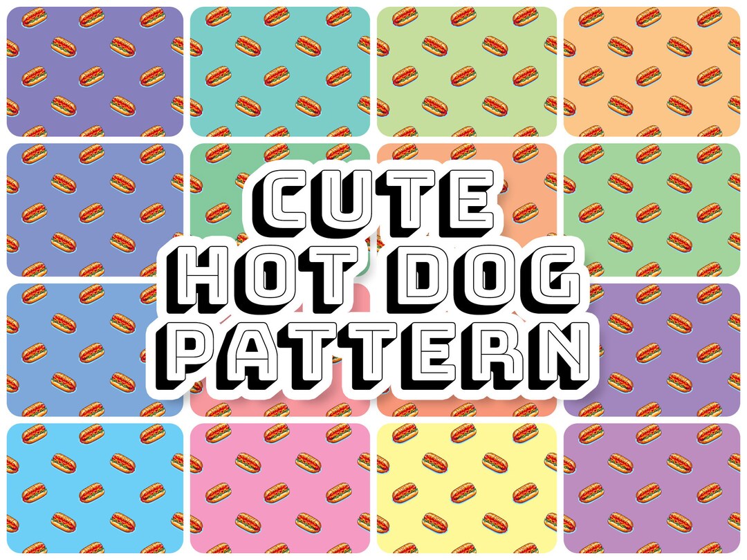 Hotdog Digital Paper Pack | 16x Seamless Hot Dog Patterns With Pastel ...