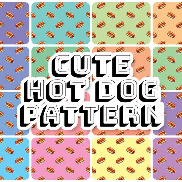 Hotdog Digital Paper Pack | 16x Seamless Hot Dog Patterns with Pastel Colors | Print with Instant Download & Commercial Use