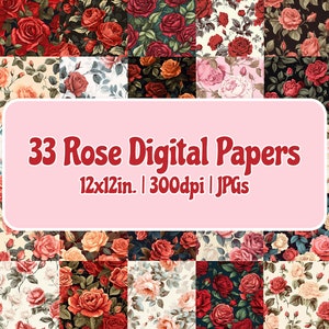 Rose Digital Paper Pack | Floral Digital Paper | Roses Digital Paper | Seamless | Scrapbooking, Weddings, Printable | Commercial Use