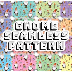 Gnome Seamless Pattern | 16x Gnome Digital Paper Pack with Pastel Colors | Print with Instant Download & Commercial Use