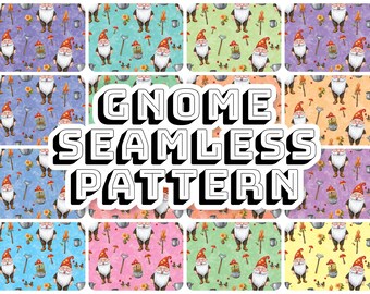 Gnome Seamless Pattern | 16x Gnome Digital Paper Pack with Pastel Colors | Print with Instant Download & Commercial Use