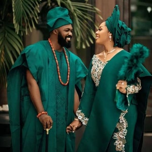Green Asooke for Bride, Couple Asooke, African Traditional Wedding Dress, Wedding Asooke for Couple, Ankara, African Wedding, African Men