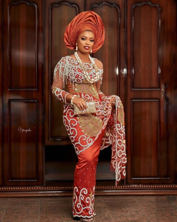 Burnt Orange Traditional Wedding Outfits, George Wedding Dress