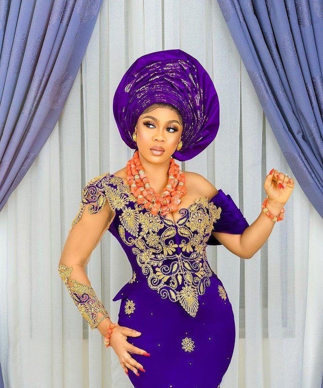 purple and gold african wedding dresses Purple & Gold African Kaftan Dress