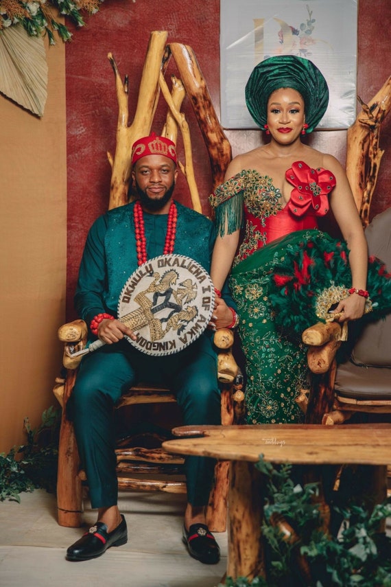 traditional engagement dress Couple traditional Wedding outfits, George Wedding dress,African clothing, African fashion, Couples wear,Owanbe,engagement dress,Photoshoot