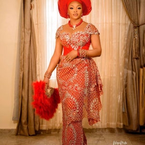 Red Luxury Wedding Dress, Birthday dress, African clothing, African fashion, Gift for her, Wedding Guest, Owanbe,Engagement Dress,Photoshoot