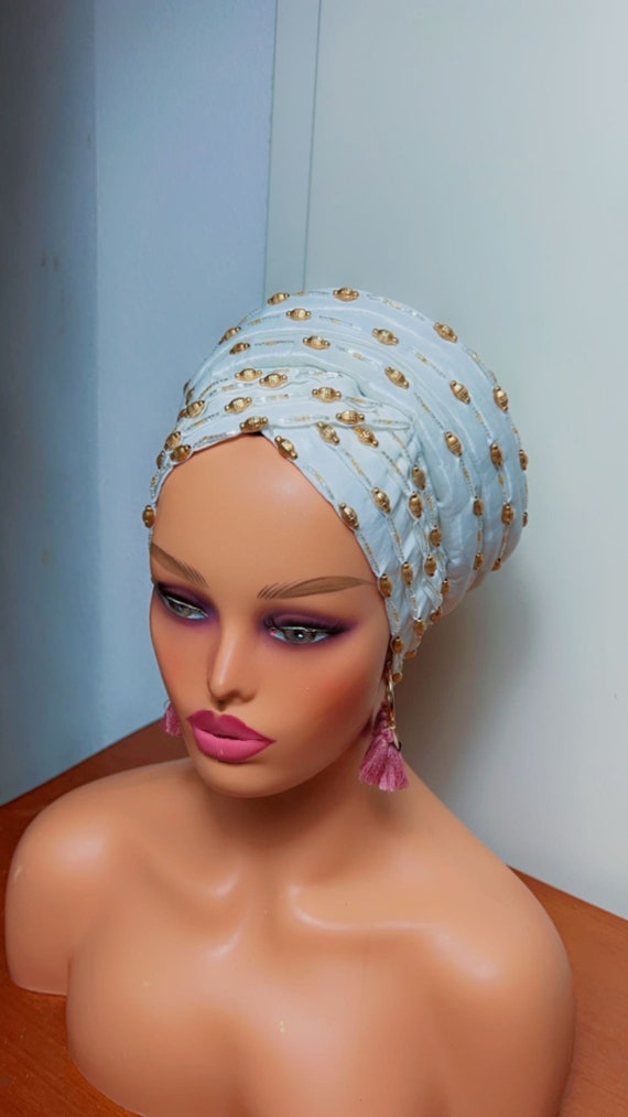 Buy White Beaded Turban, Pre Tied Turban for Women, Autogele