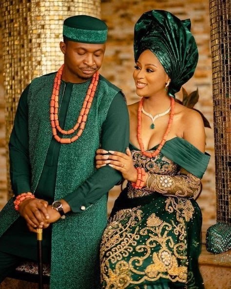 Green African Wedding Outfit, Ankara Couple Matching Attire