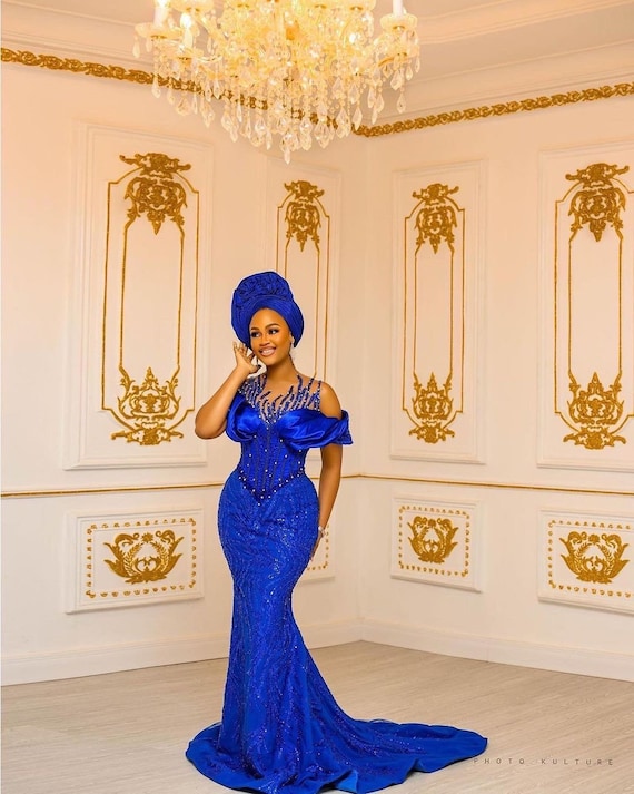 Blue Luxury Matching outfit Birthday dress, Family Outfit, African  fashion,Gift for her, Wedding Guest, Owanbe,Engagement Dress,Photoshoot