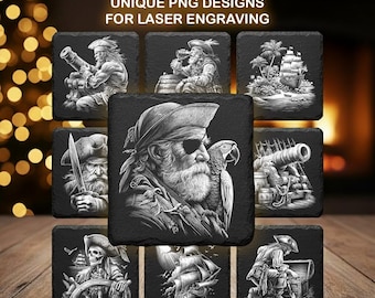 Piratgravyrpaket – Laserklara PNG-filer för skifferunderlägg, Glowforge och CNC-filer