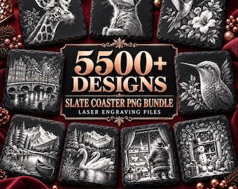 Slate Coaster Laser Engraving Files, 5500+ PNG Designs, Whole Shop Mega Bundle, Inverted Versions Included