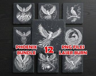 Phoenix Laser Engraving PNG Bundle – 12 Firebird Designs (Digital Files)