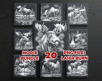 Moose Laser Engraving PNG Bundle – CNC Digital Files for Glowforge, LightBurn, xTool | Slate Coasters, Wildlife Designs, Commercial Use