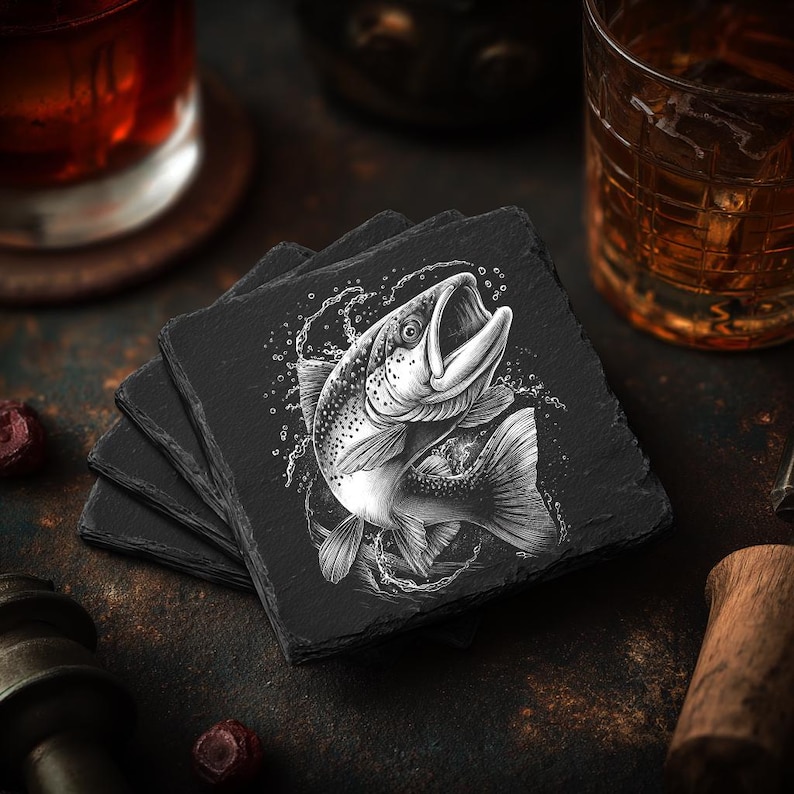 Trout Fish Engraving Bundle – Fishing Laser Ready PNG for Slate ...