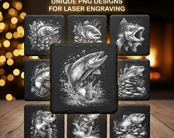 Trout Fish Engraving Bundle – Fishing Laser Ready PNG for Slate Coasters, Glowforge & CNC File