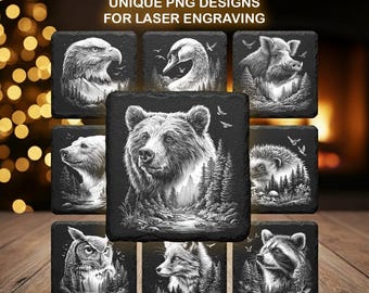 Wildlife Engraving Bundle – Laser Ready Animal PNGs for Slate Coasters