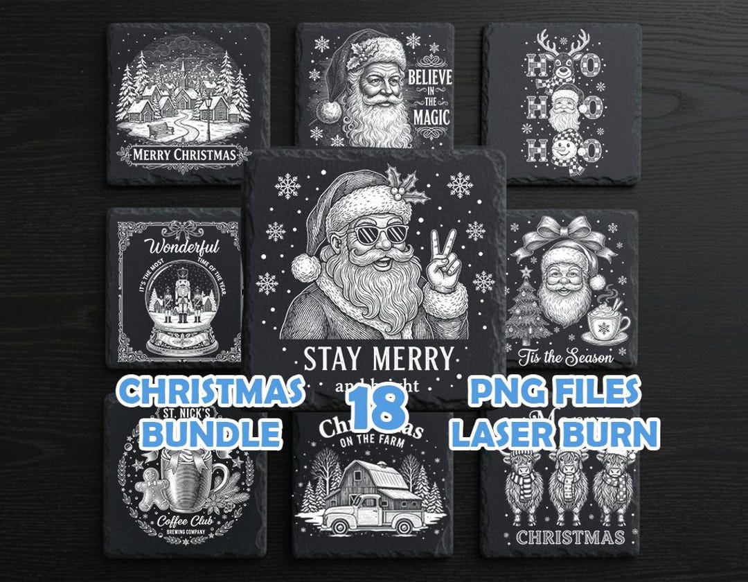 Christmas Laser Engraving Bundle – 18 Holiday PNG Files for Slate ...