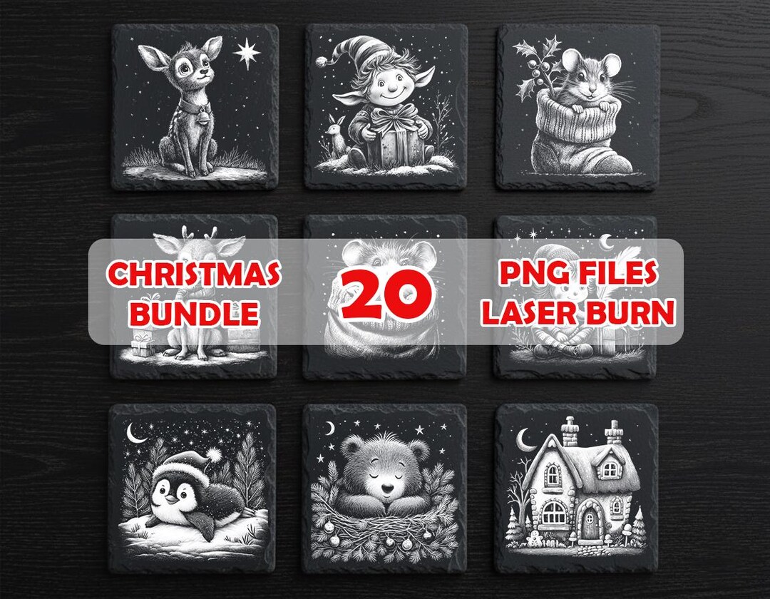 Christmas Laser Engraving PNG Bundle – Designs for Slate Coasters ...